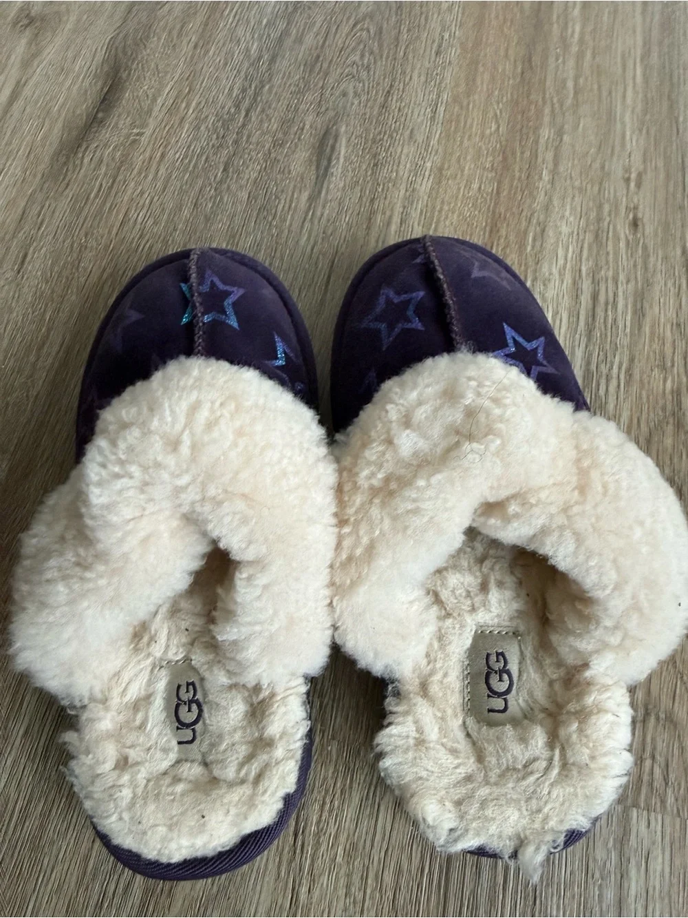 UGG Kids Star Suede Shearling Lined Slippers - Purple Size 13